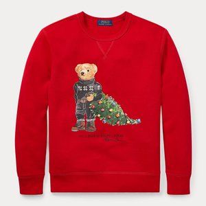 Boys Polo Ralph Lauren Christmas Tree Holiday Bear Sweatshirt Kids Small 8 - Red